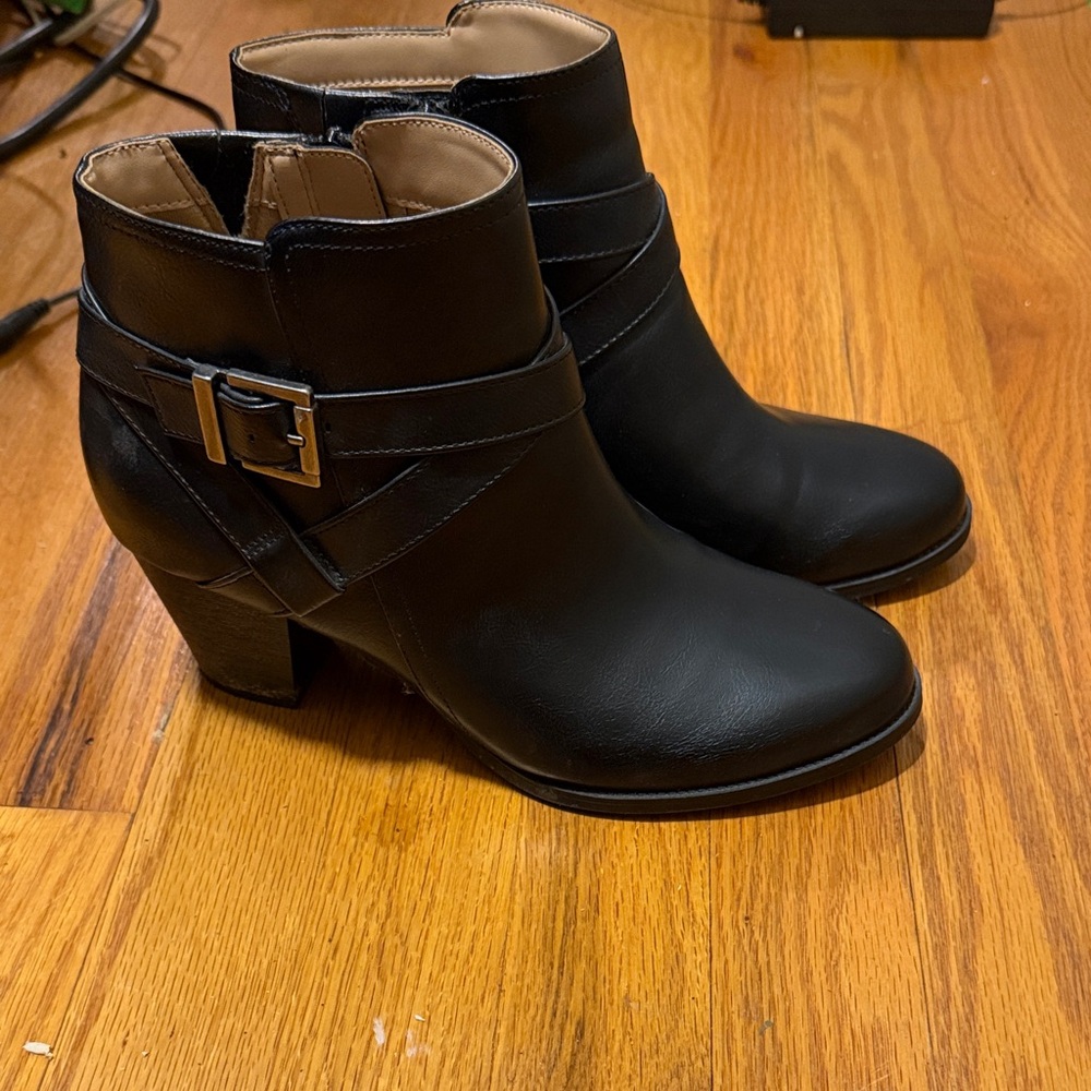 Abella Black Ankle Booties with Strap Accent